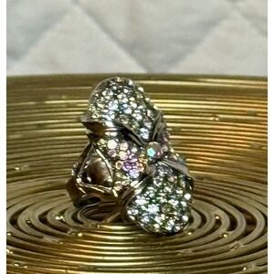 Stunning Aurora Borealis Ring Rhinestone Chunky Bow Statement Adjustable